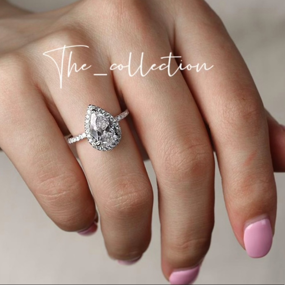 HALO PEAR CUT ENGAGEMENT RING IN STERLING SILVER - Picture 4 of 4